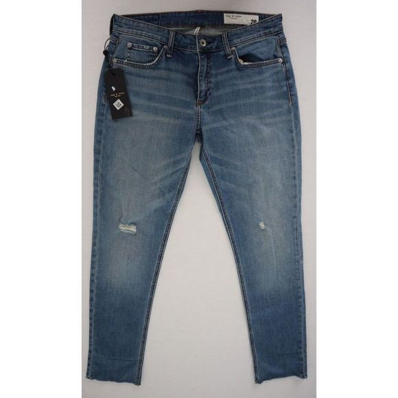 Rag & Bone Women's Sz 28 Blue Dre Low-Rise Raw Hem Slim Boyfriend Jeans $225 - Picture 1 of 6